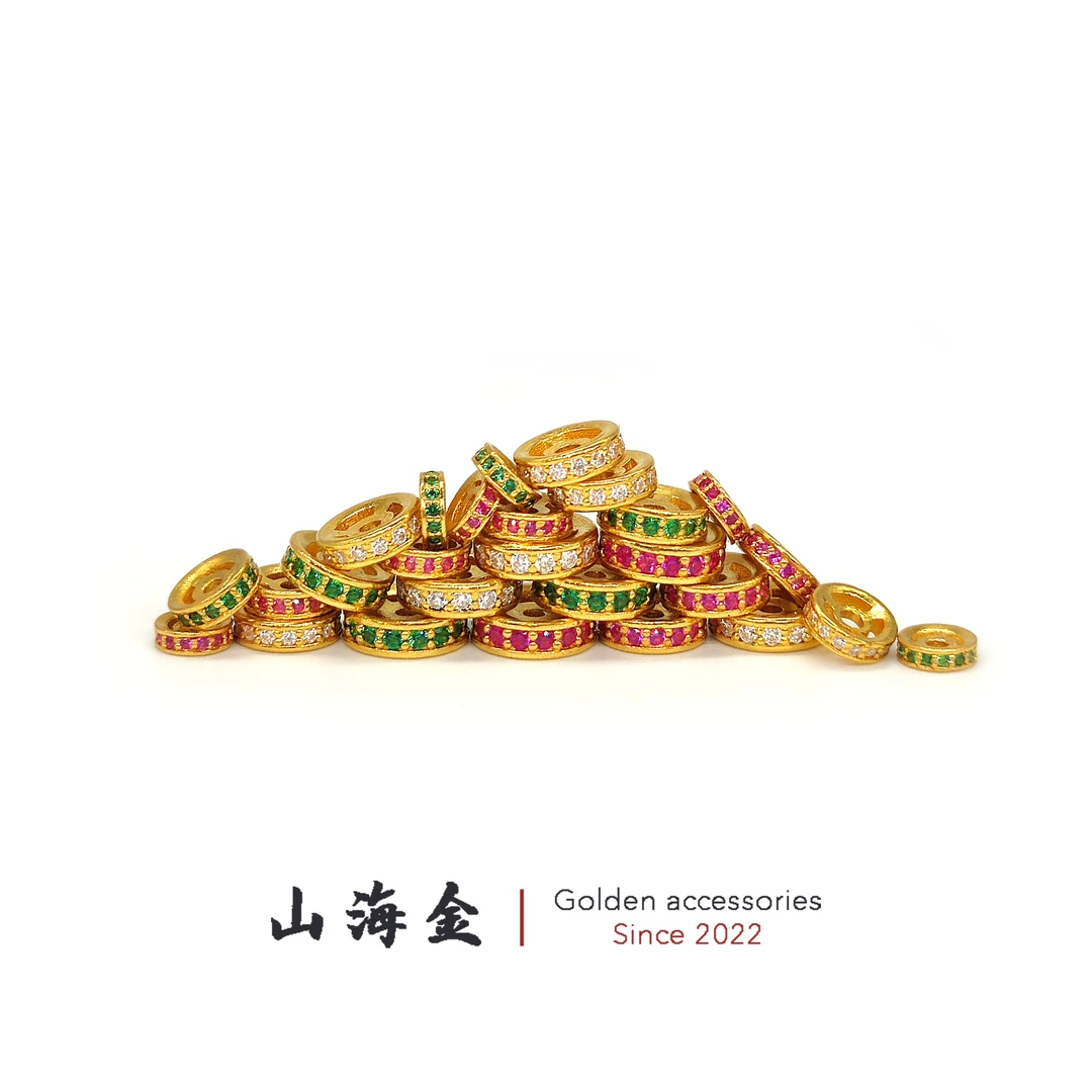 山海金 24K黄金999足金镶嵌宝石钻片隔片彩宝垫片文玩手串DIY配饰