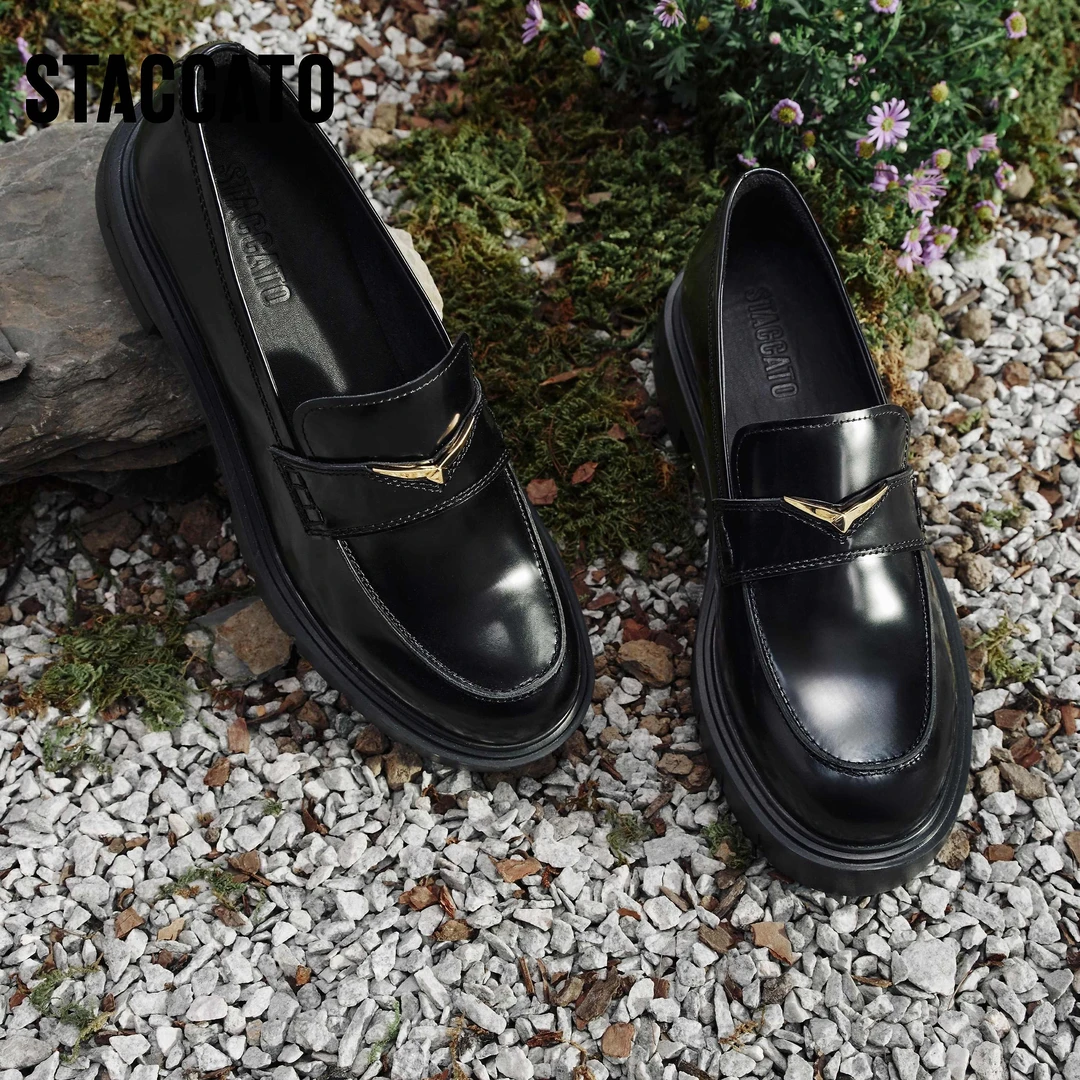 思加图2025新款流光风小金鹭爵士乐福鞋厚底增高单鞋女鞋EGB03AA5