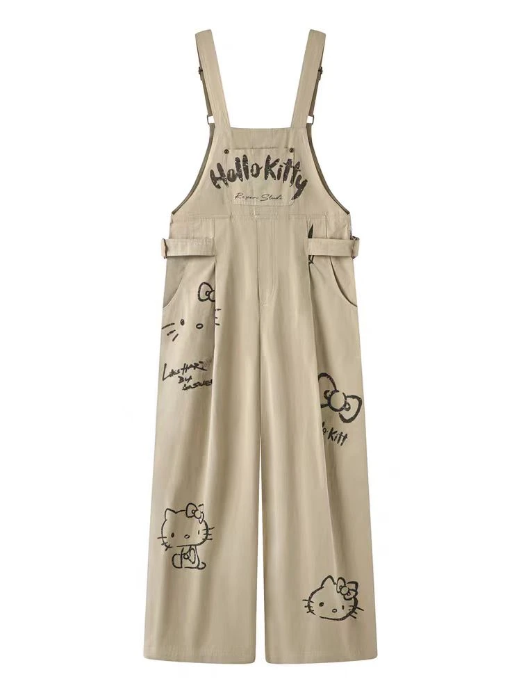 沈梦辰同款背带裤芮2025秋季新品范设计师款卡通猫童趣涂鸦手绘