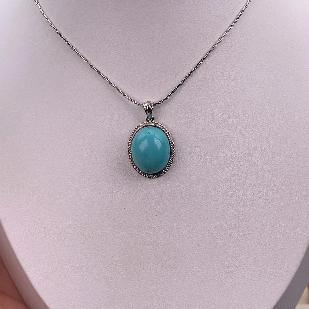 新***州绿松石银S925镶嵌颈饰