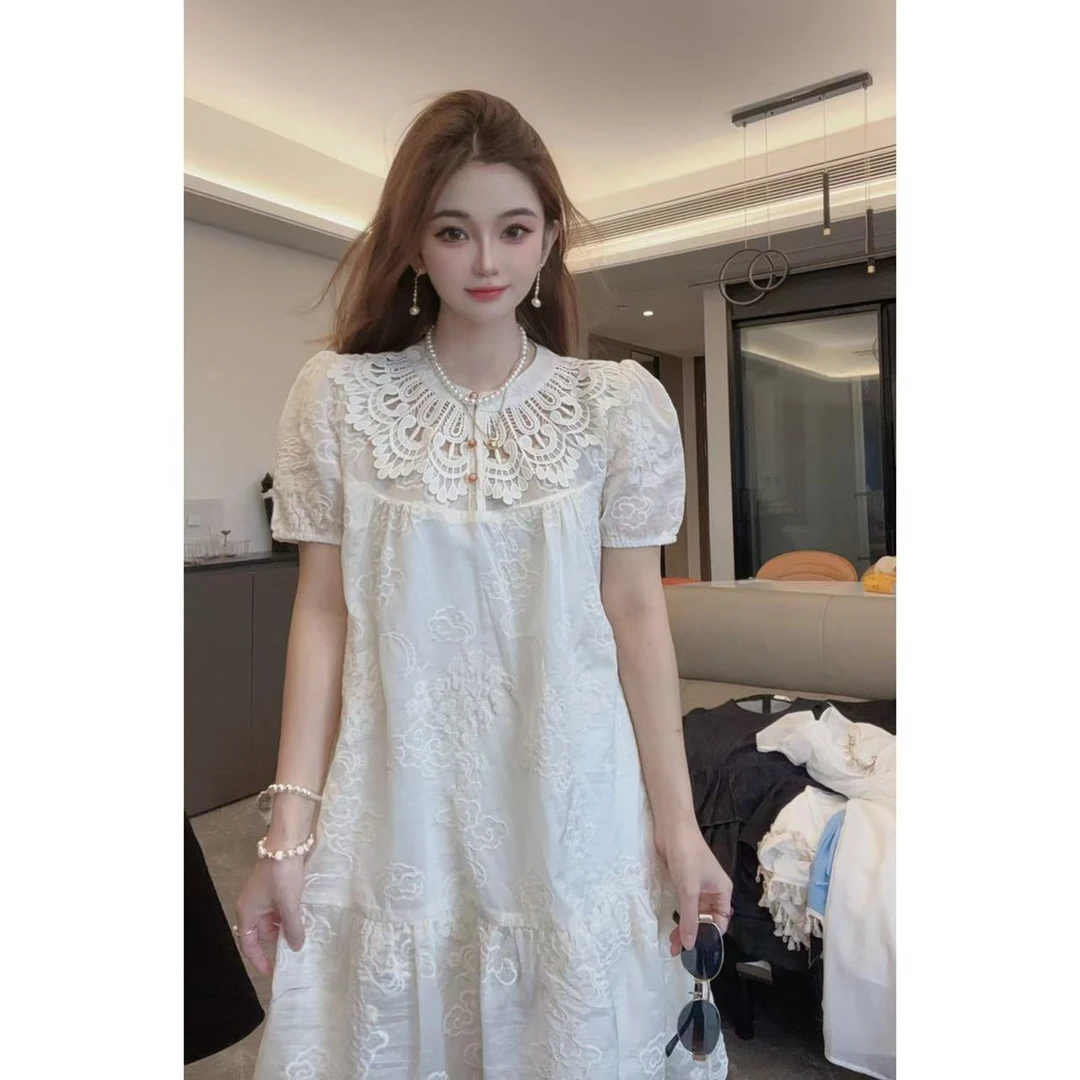 【半夏专属】夏季显瘦A字裙法式气质温柔提花蕾丝连衣裙小裙子8133