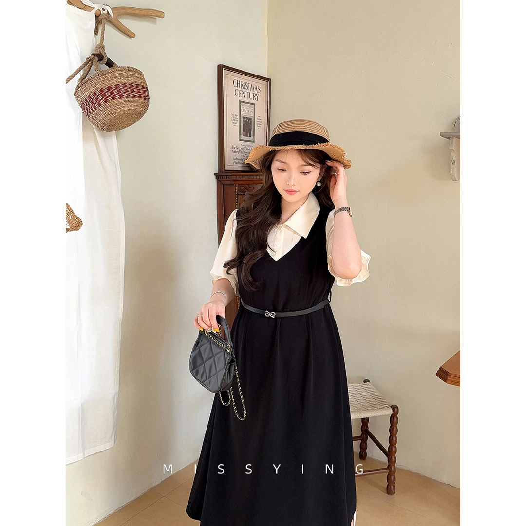 应小姐【伯克利书店】微胖大码夏季复古法式拼接轻熟气质时尚连衣裙