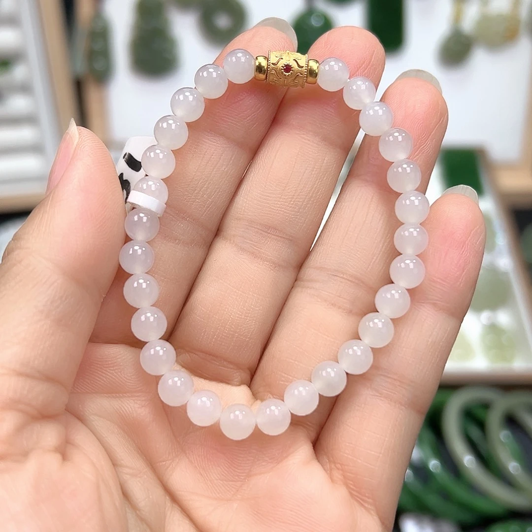 银S925镀金镶嵌手链和田玉（青白玉）