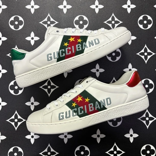 95新 GUCCI/古驰 40欧码刺绣花卉ace板鞋/复古/时尚/百搭白色