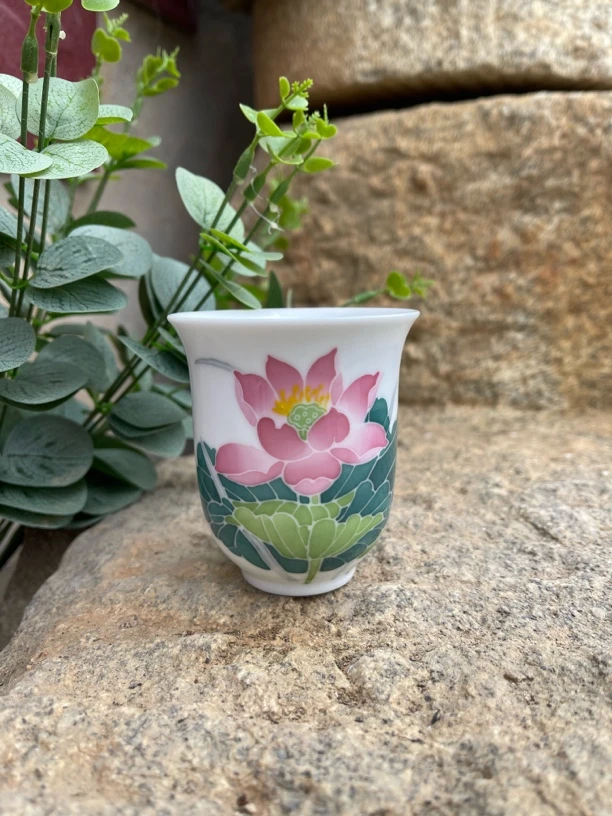 醴陵高温釉下手绘功夫茶杯120毫升优质瓷泥温润通透健康好瓷