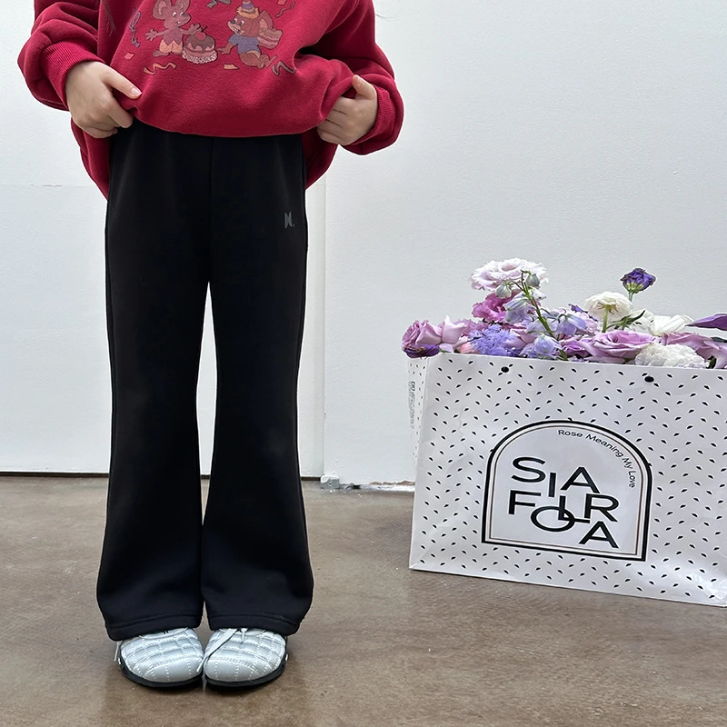 【加绒喇叭裤】女童韩加厚保暖精棉云朵绒日常款修身微喇叭裤25H035