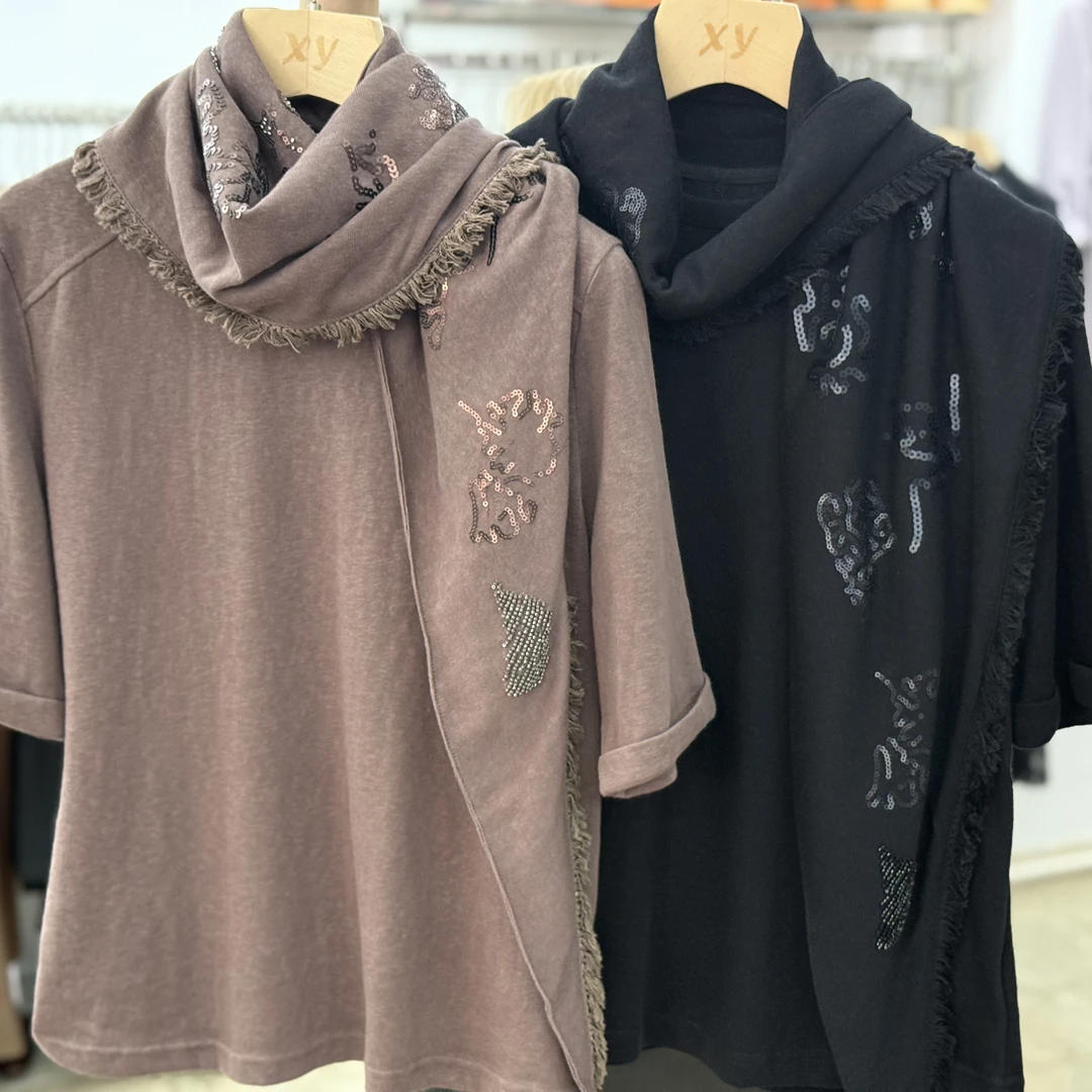 短袖系带常规款休闲风极简风T恤重工