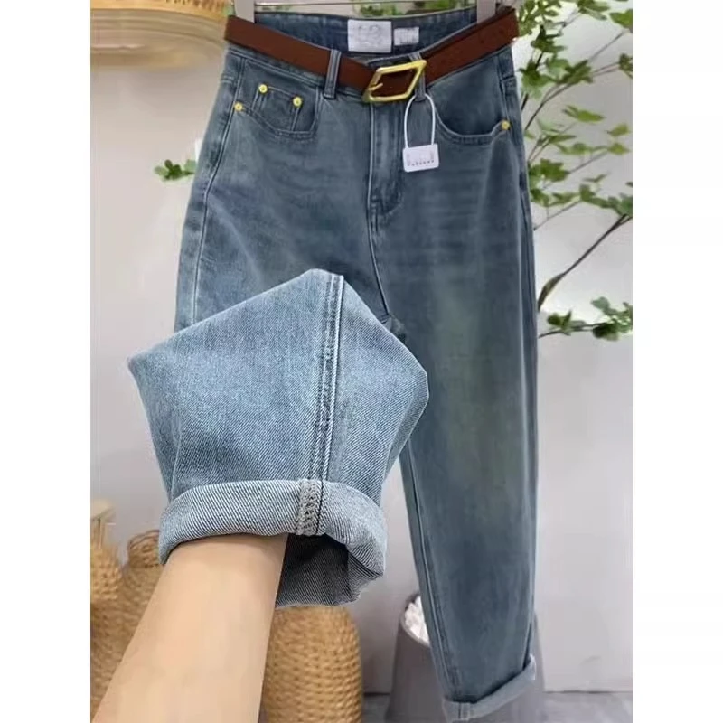 小个子哈伦牛仔裤女秋季新款大码宽松显瘦今年流行的爆款老爹裤