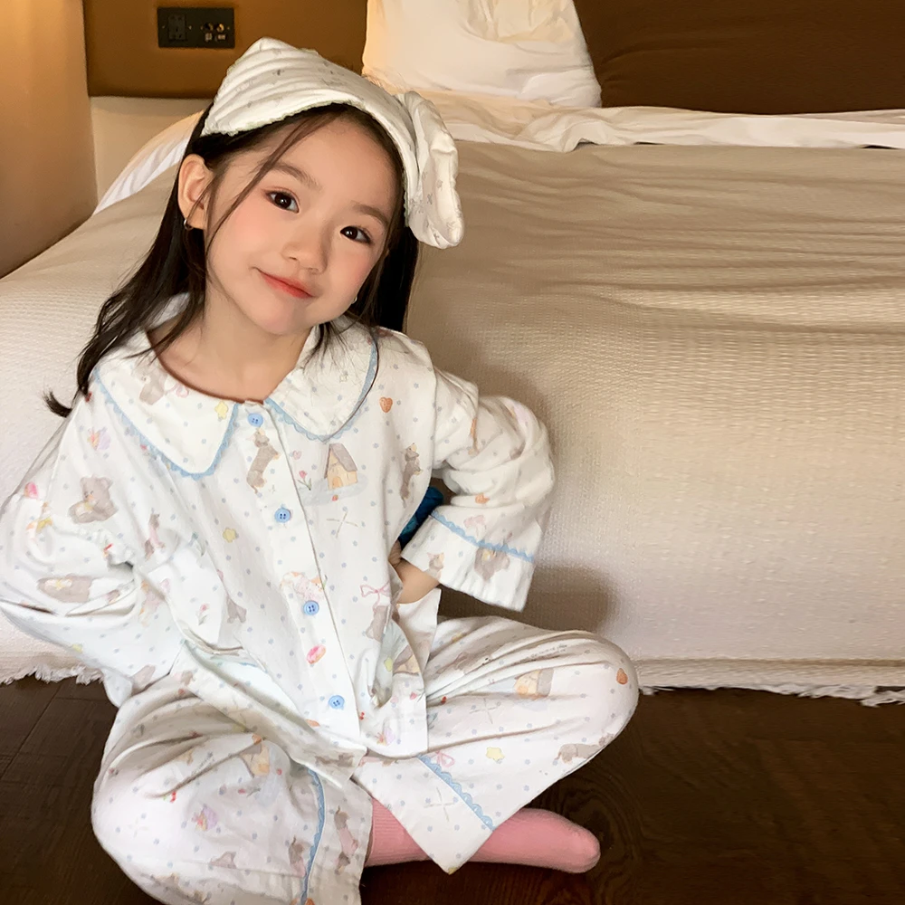 女童睡衣a类纯棉春秋款儿童家居服全棉宝宝棉纱睡衣儿童36