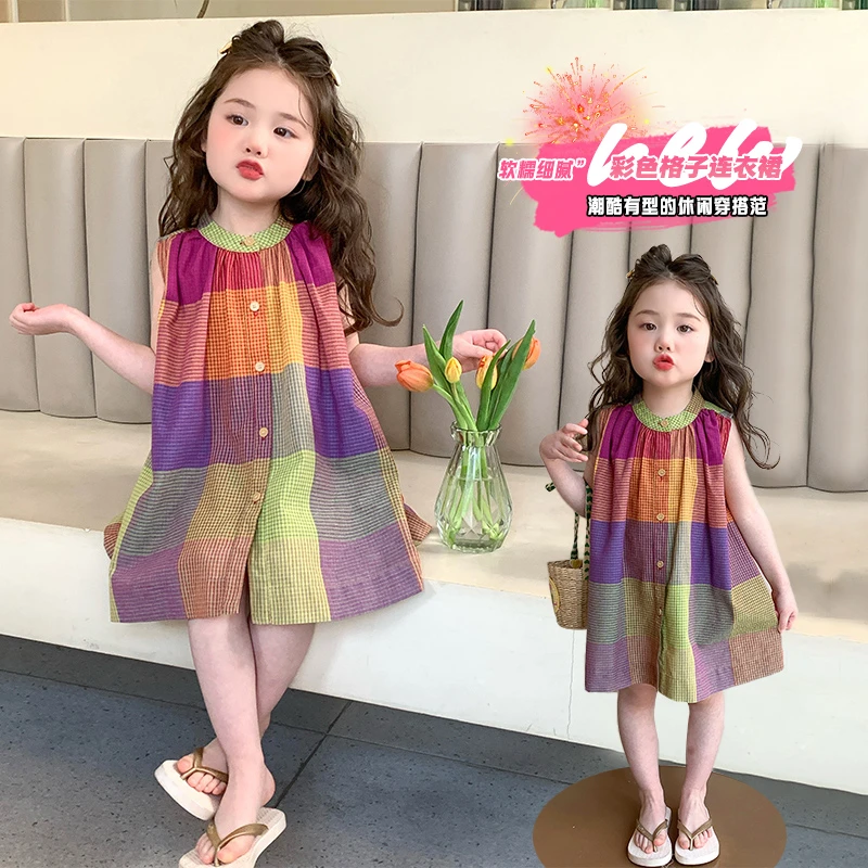 女童连衣裙夏季2025新款女孩宝宝夏装韩范宽松格子裙儿童夏款裙子