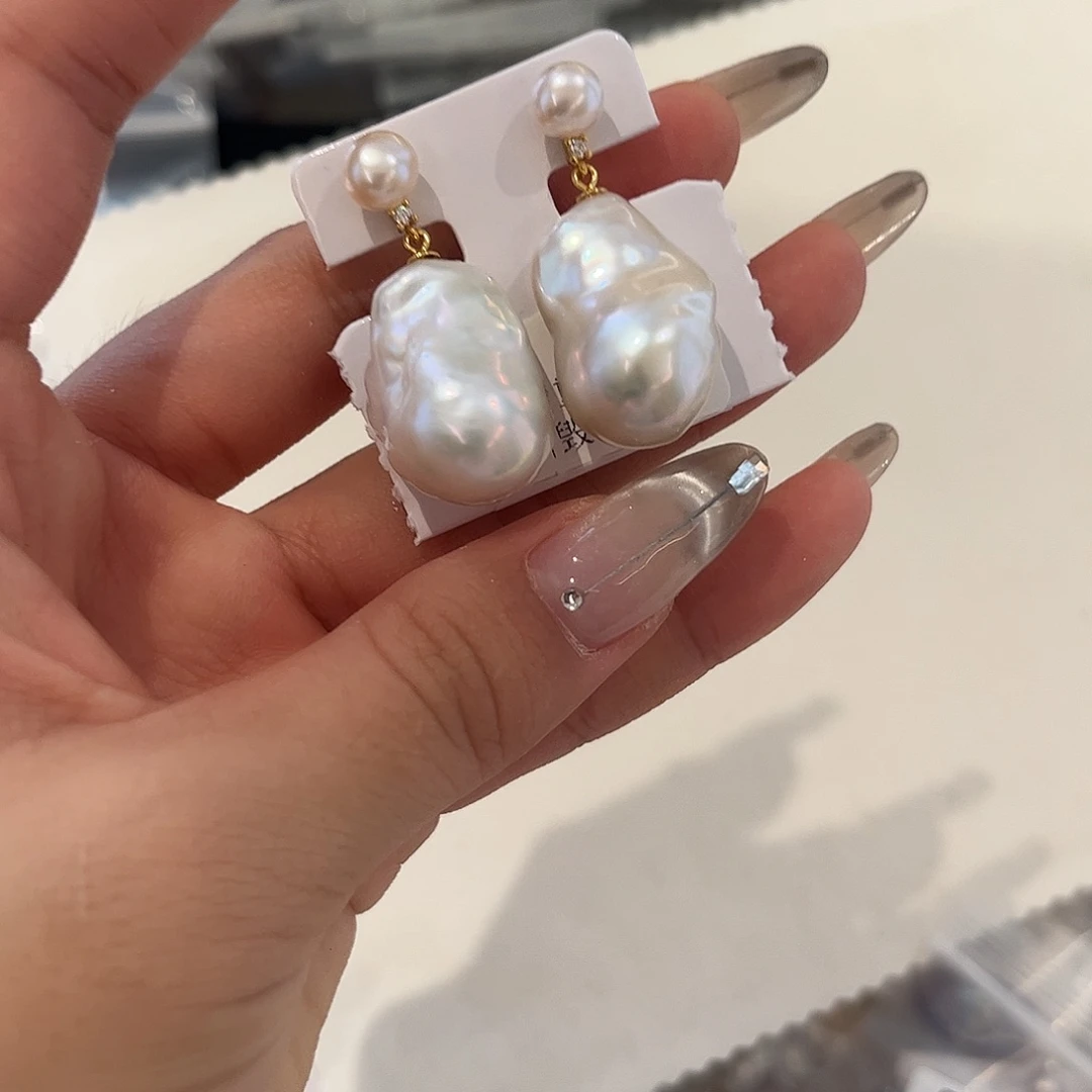 银S925镶嵌淡水珍珠耳饰
