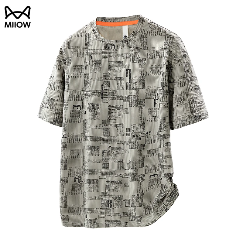 猫人大码冰丝短袖t恤男新款夏季满印上衣服宽松加肥加大胖子半袖