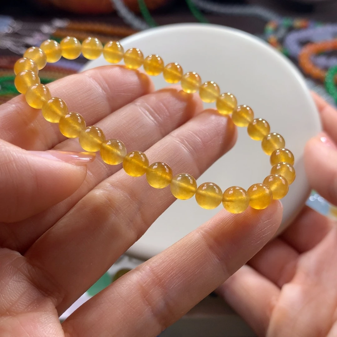 翡翠未镶嵌手链！毕业款玻璃种满色黄翡卡6