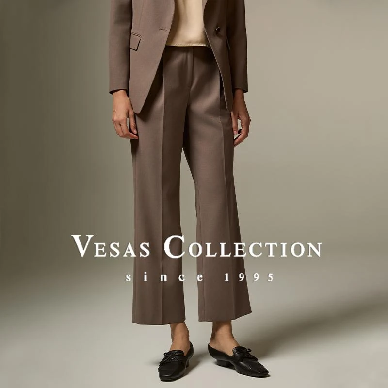 Vesas Collection冬季新款高级玫瑰灰色修身西装裤子T1517