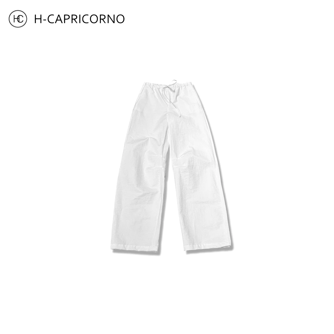 H-CAPRICORNO反朴质感棉线条挺感抽绳丝瓜长裤