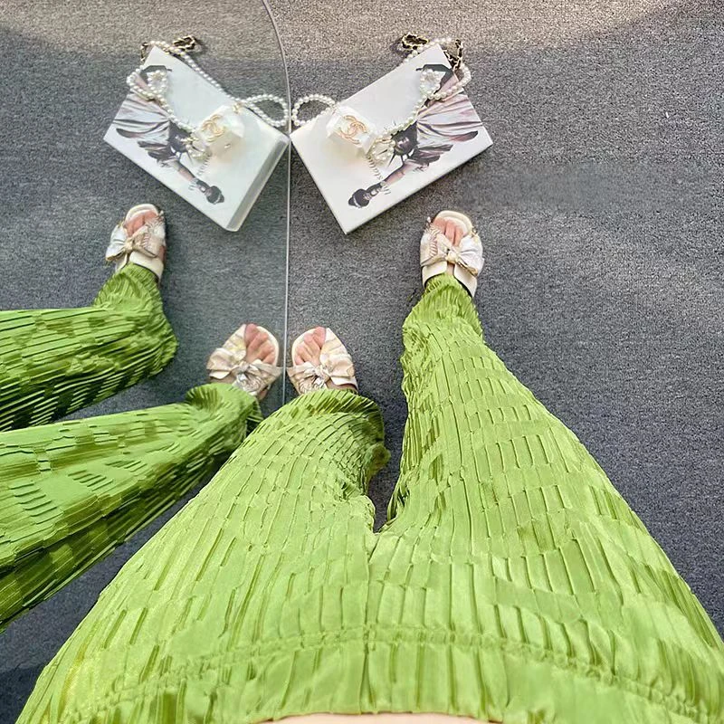 【J22】夏季薄款新款压褶高腰垂感褶皱直筒阔腿高级感