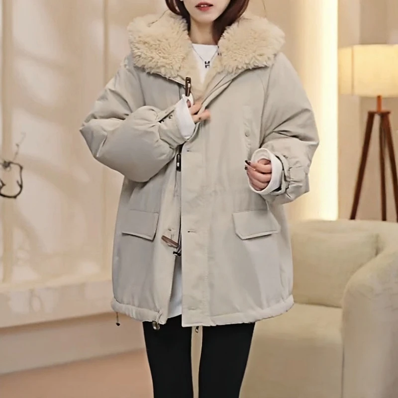 2025新款港风设计感宽松复古简约时尚女时尚减龄衣服棉服