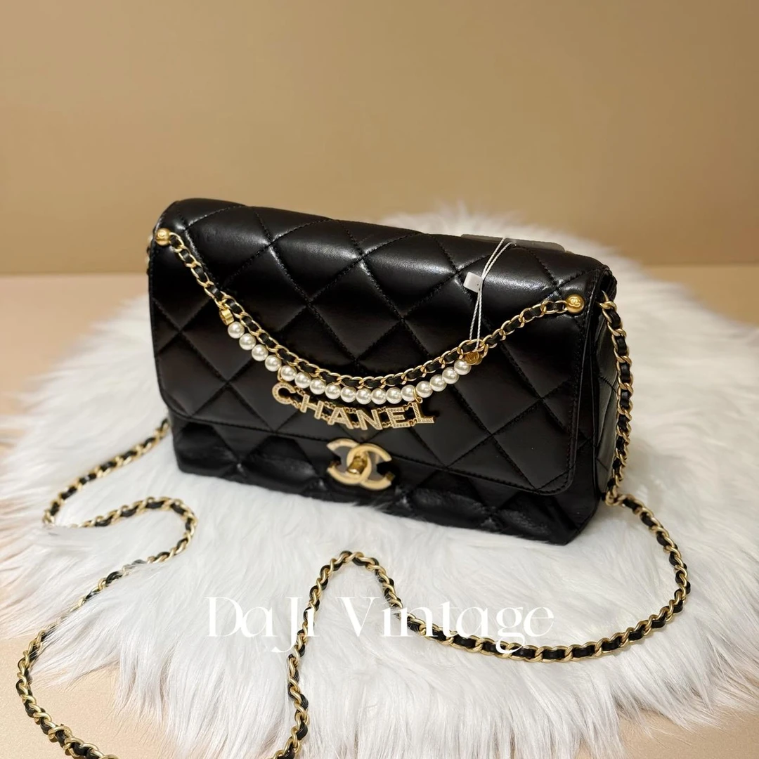 99新 Chanel/香奈儿 大吉中古/Chanel香奈儿大号珍珠链条方胖子斜