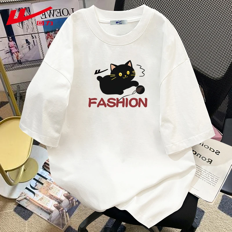 回力夏季夏装2025新款纯棉短袖T恤女宽松辣妹美式潮流小众多巴胺