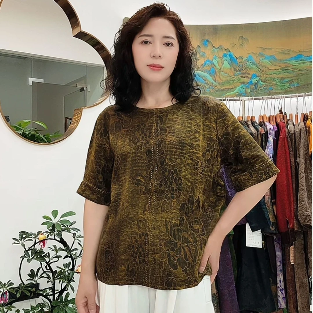 【古纹牡丹上衣】风新中式休闲圆领气质碎花238-古纹牡丹上衣