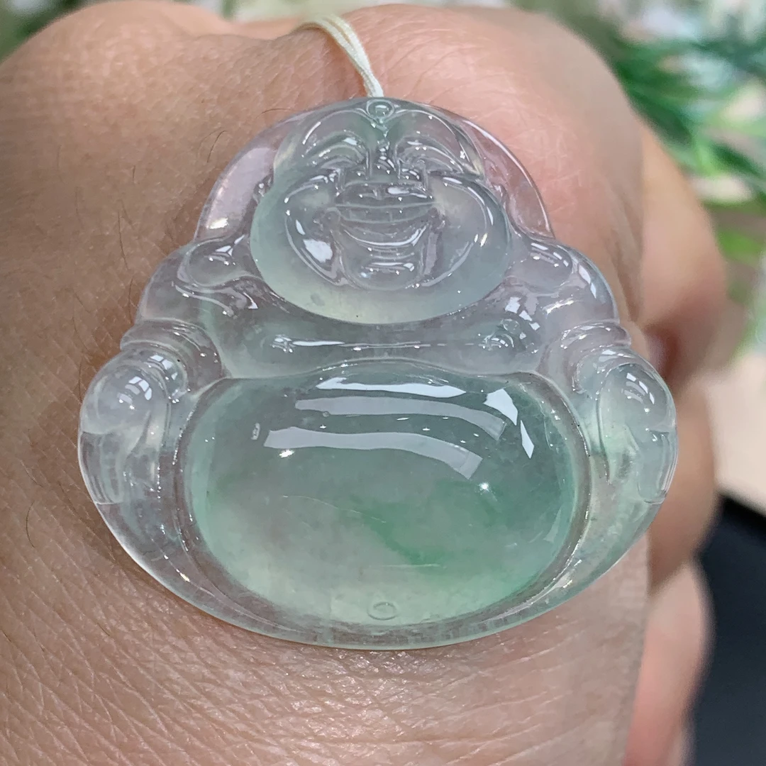 尺寸29.3×31.1×6.3缅甸天然翡翠A货正冰金丝绿佛公吊坠