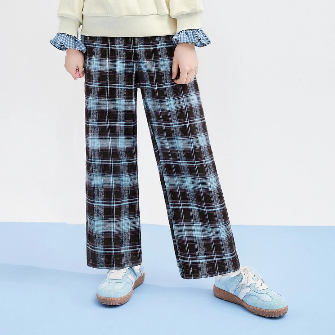 笛莎2025春秋新款女童复古格子裤儿童休闲裤格纹显瘦-83253A401