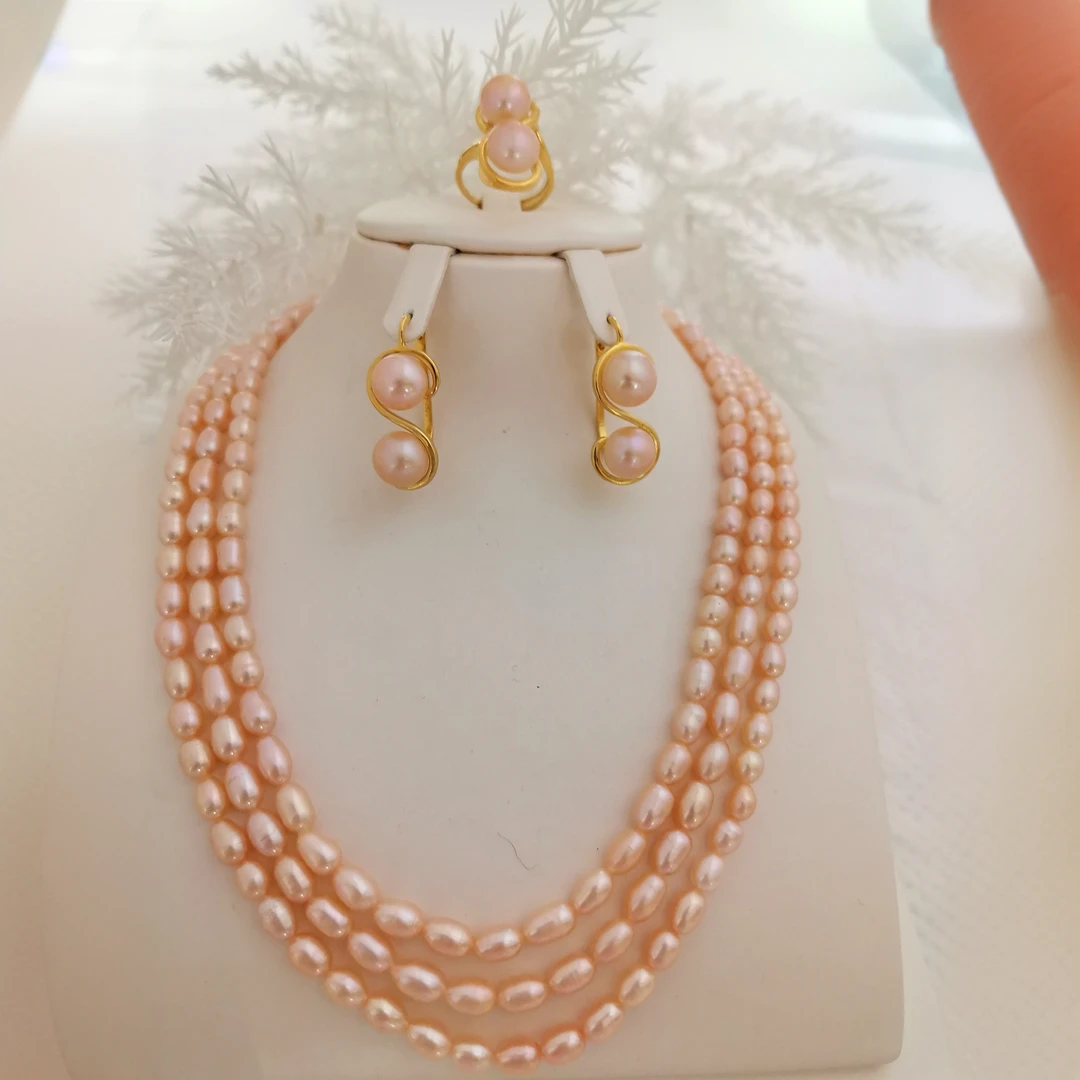 5-6mm天然淡水珍珠项链天然淡水珍珠耳环戒指经典古法款式