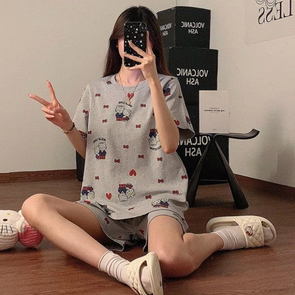 夏季女款带胸垫短袖短裤时尚显瘦可外穿睡衣家居服