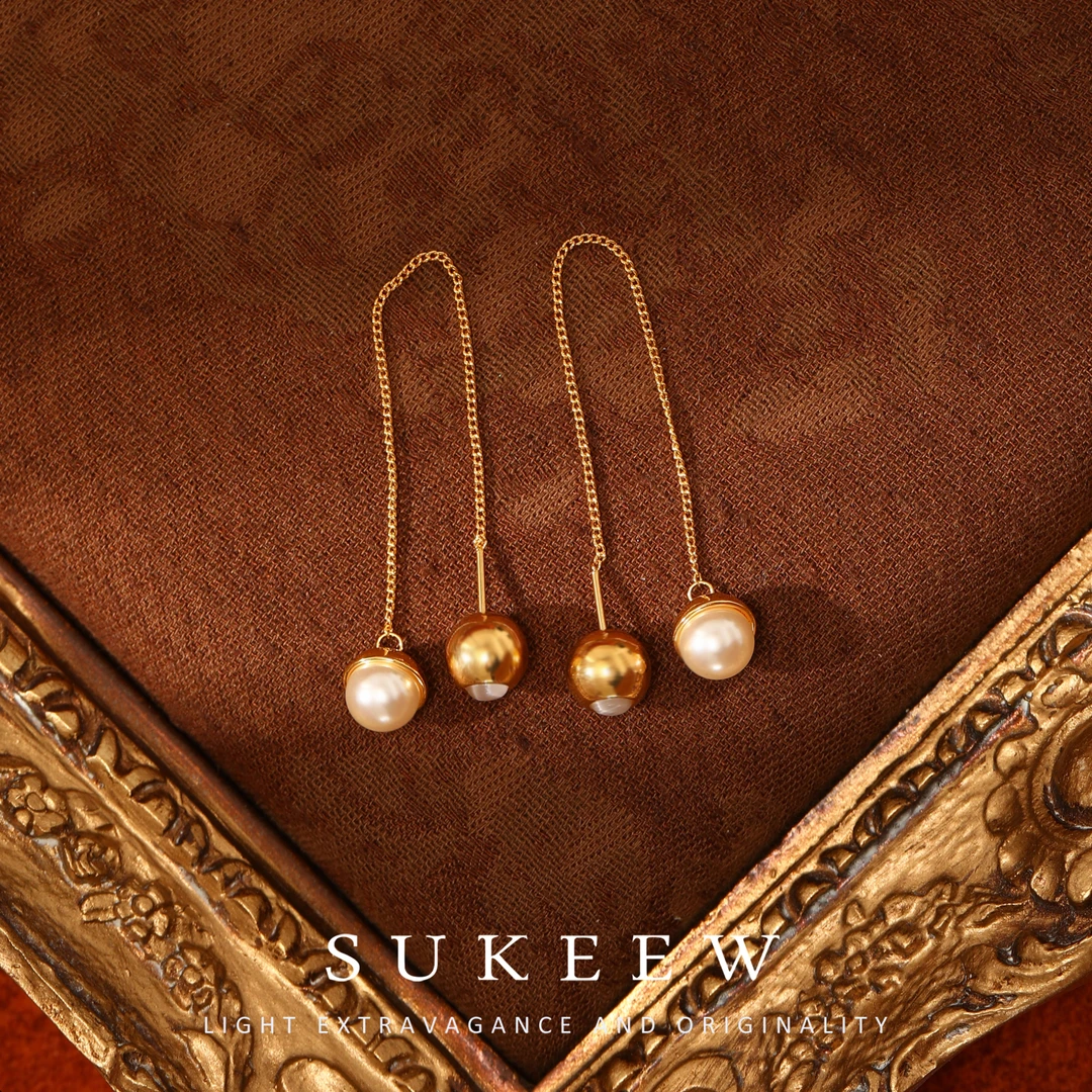SUKEEW/酥可 镀k金【有球必应】气质长流苏珠珠耳环282001