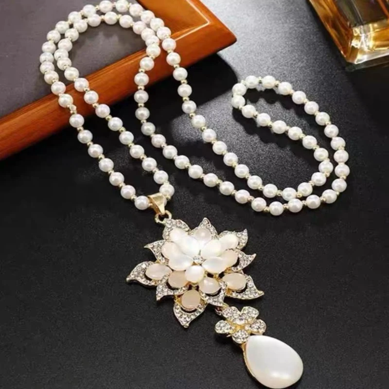 非金属仿珍珠项链 35 花开富贵 毛衣链长款女米色五星花韩版项链