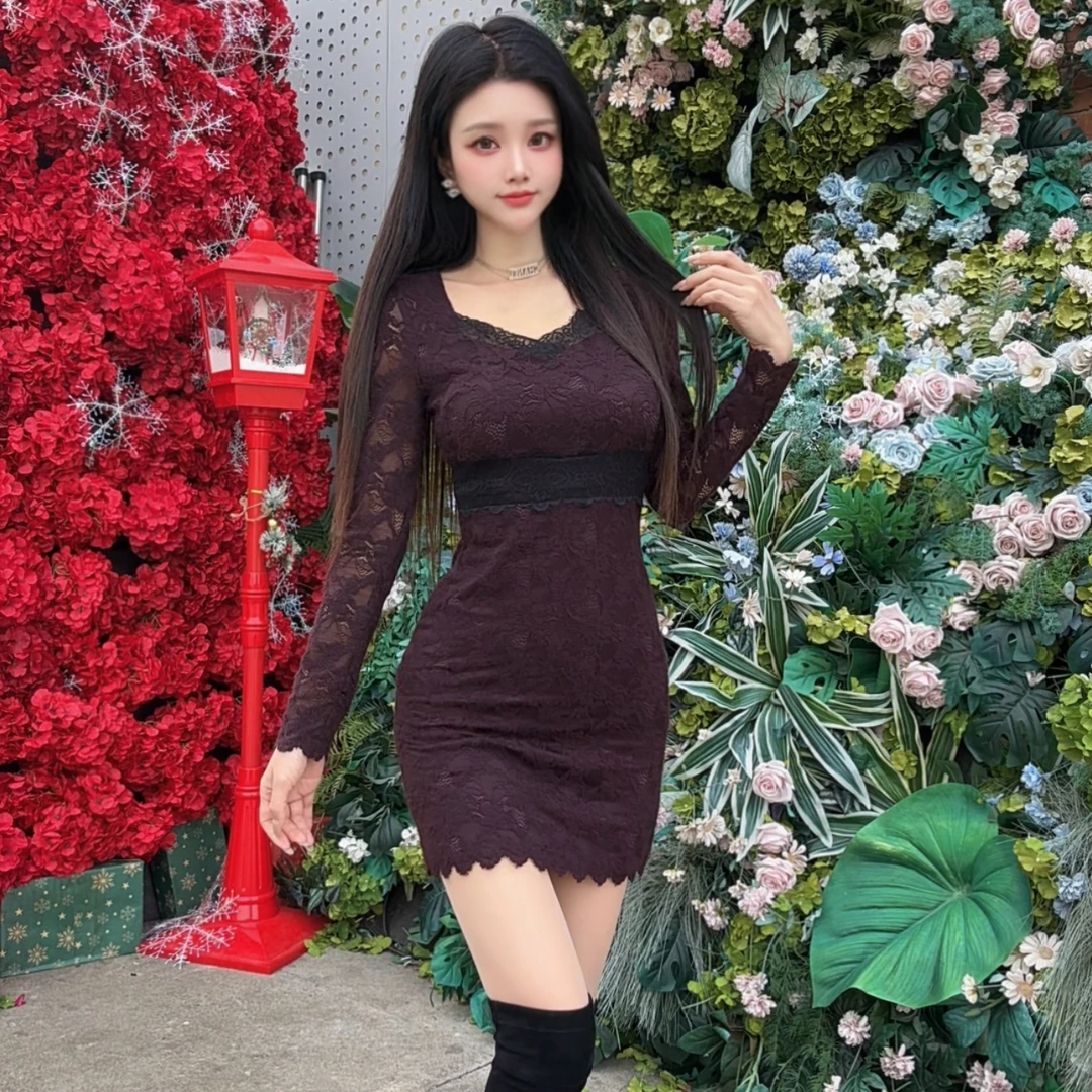 （柔娜定制）显瘦气质打底性感修身蕾丝收腰连衣裙NN0019