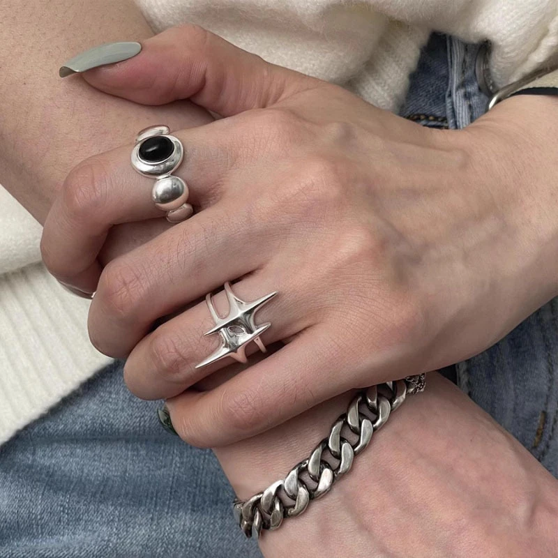 铜合金塑料戒指 小众双芒星戒指女时尚个性精致简约百搭高级感