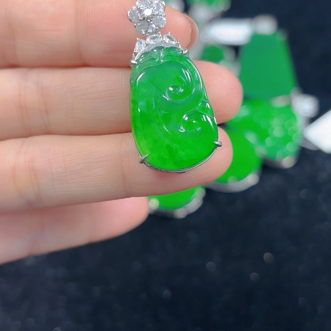翡翠银S925镶嵌吊坠(不含链)