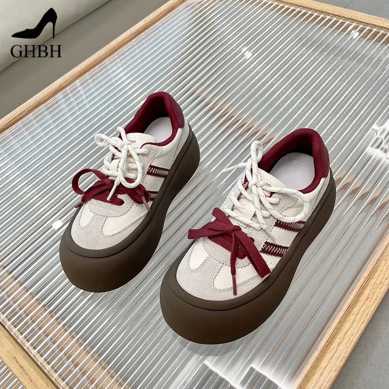 大头复古德训鞋女新款春秋增高厚底百搭板鞋女休闲轻便运动鞋