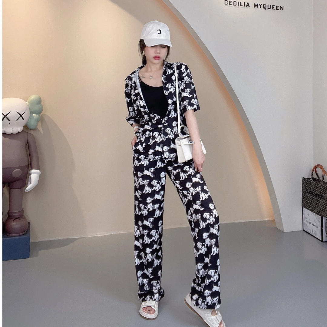 小狗短袖衬衫 小狗长裤M2S0529 M2K0539 宽松休闲时尚黑白