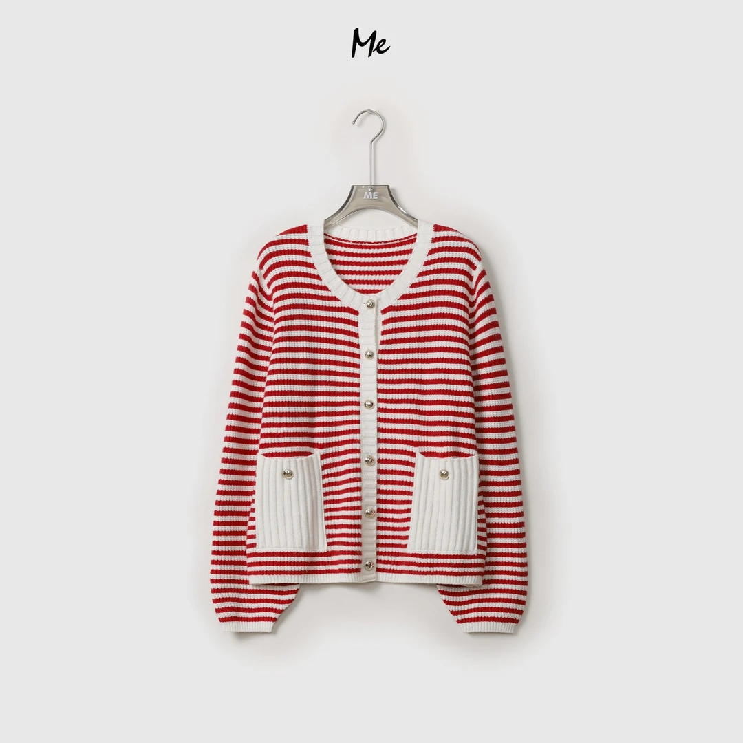 ME【红条纹针织衫】绵羊毛混纺460G肌理感针织毛衣MEQS5783
