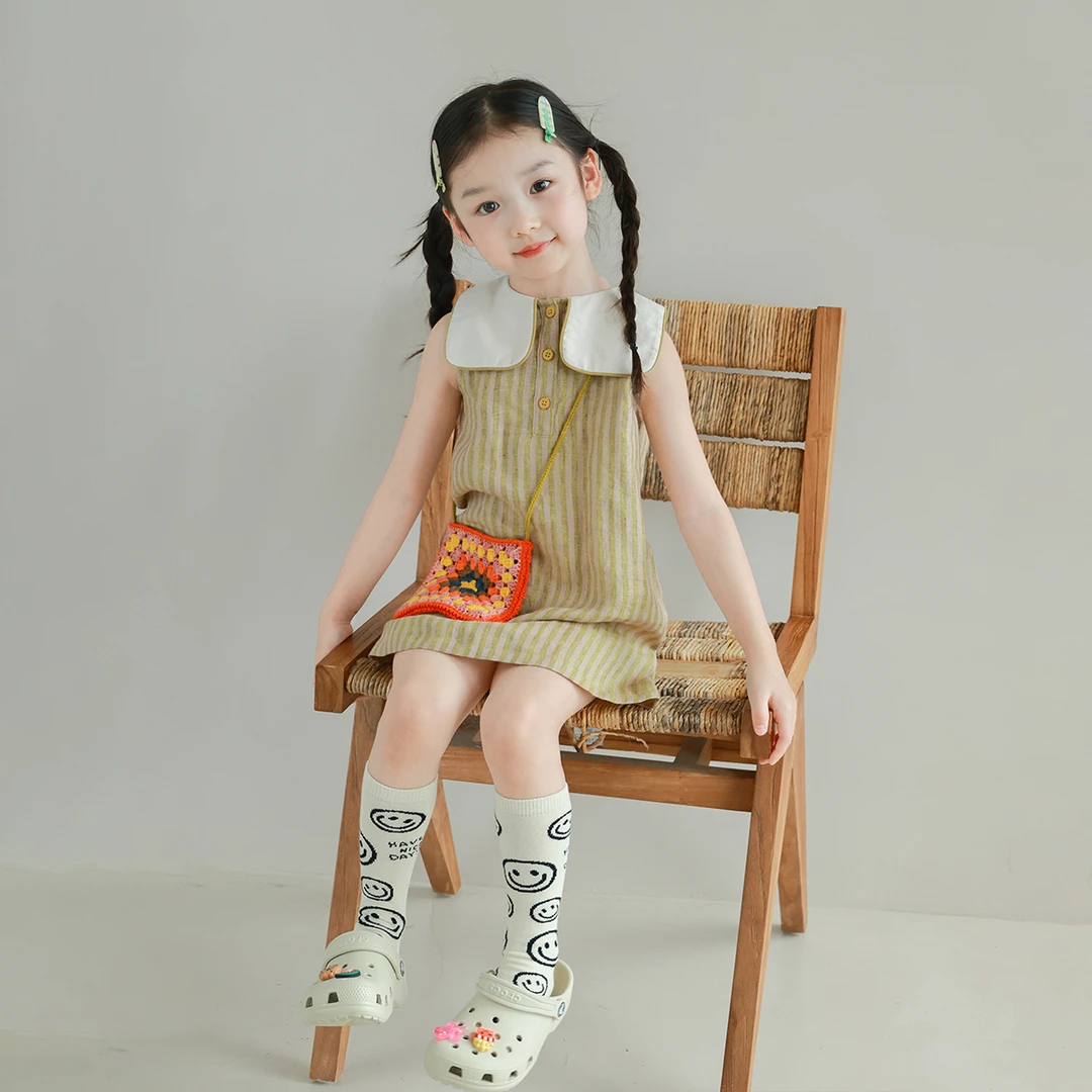 utouto大耳象女童两色翻领条纹无袖连衣裙2024夏季新款2303297