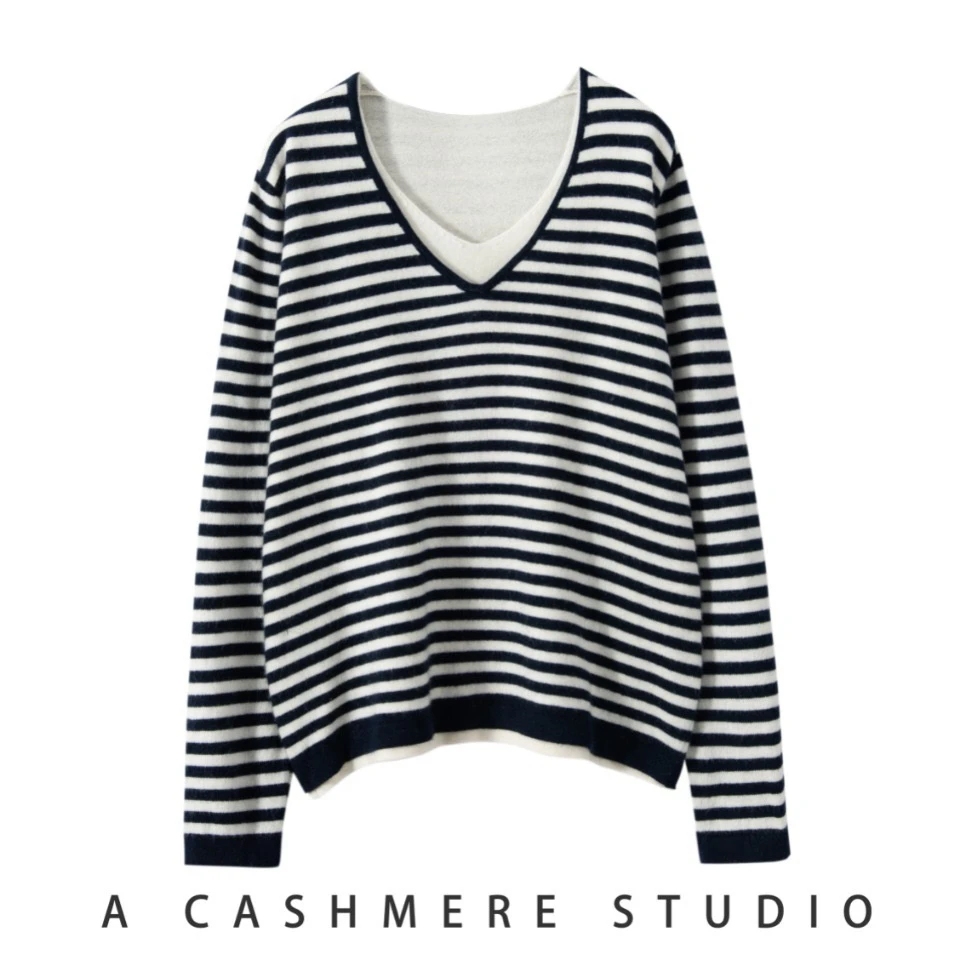 假两件v领套头羊绒衫 nzs 8142