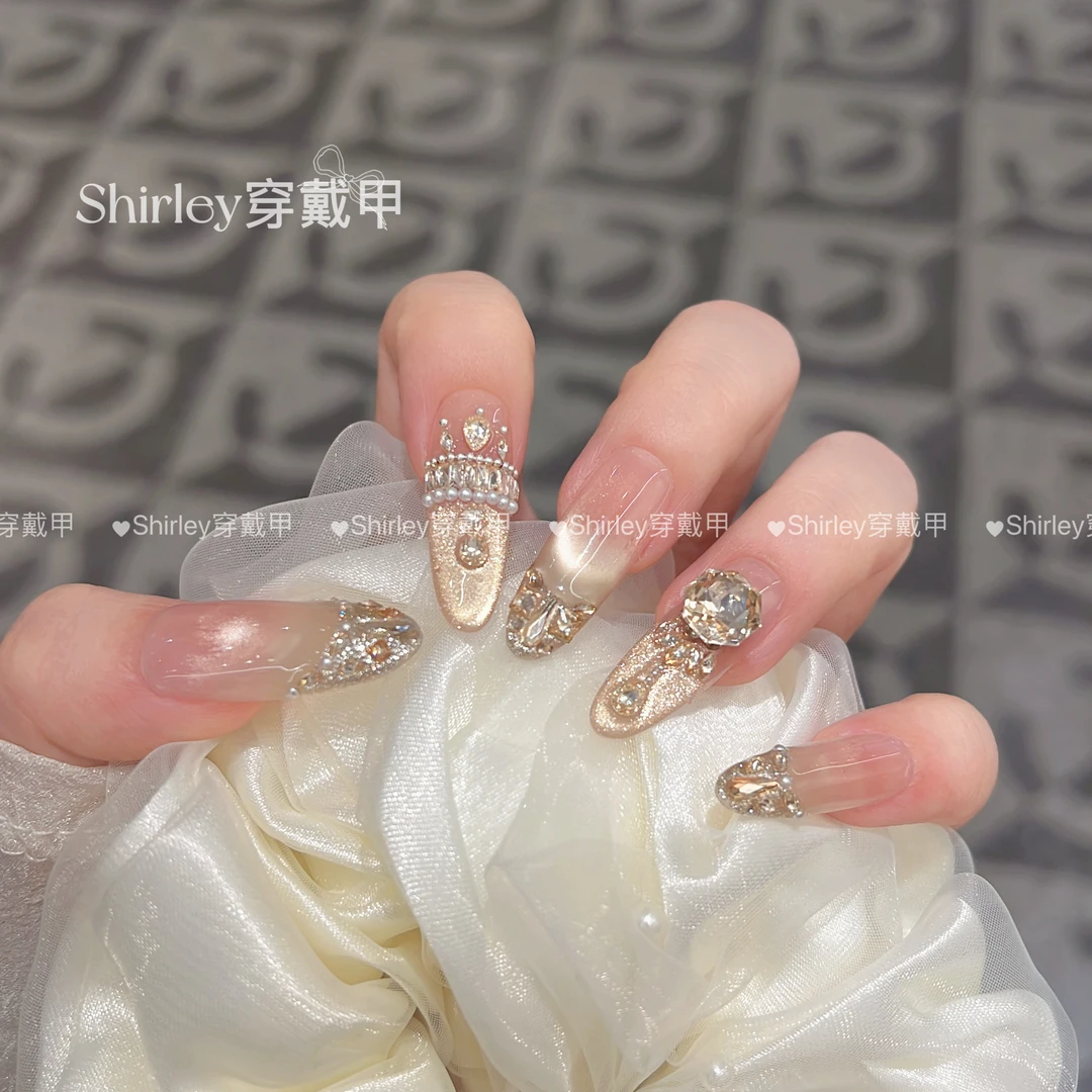 【女王冠冕】新款气质猫眼珍珠锆石爆闪穿戴式手工美甲高级感显白
