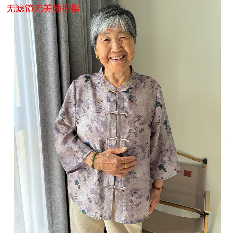妈妈装夏装衬衫洋气中老年人奶奶衣服唐装上衣气质中老年凉爽套装