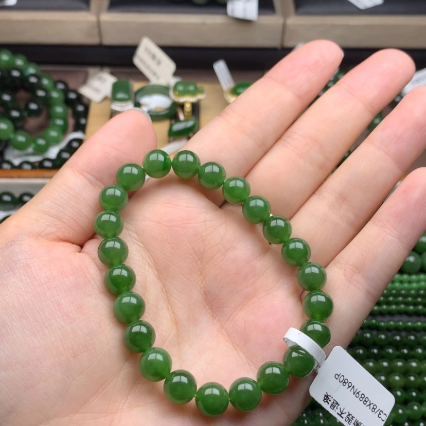 【闪购商品】未镶嵌手串和田玉（碧玉）8m辣绿