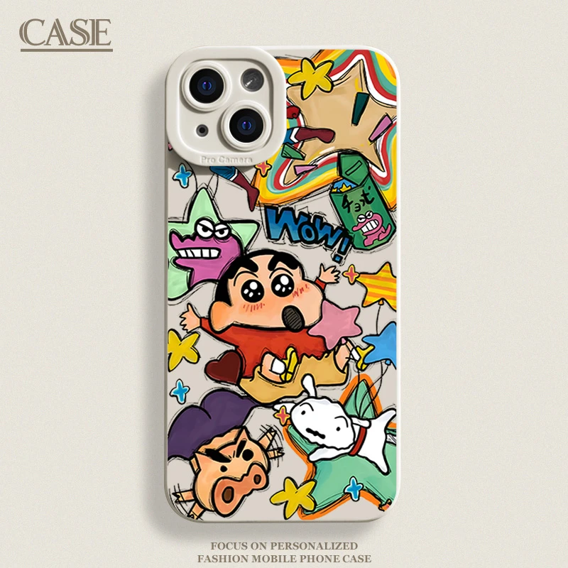 蜡笔小新涂鸦适用iPhone16ProMax手机壳15苹果14软13瞳影12磨砂11