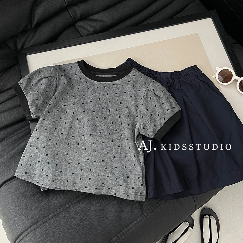 Q【现货】阿卷夏装韩版儿童时尚可爱波点休闲套头短袖T恤MPG5933