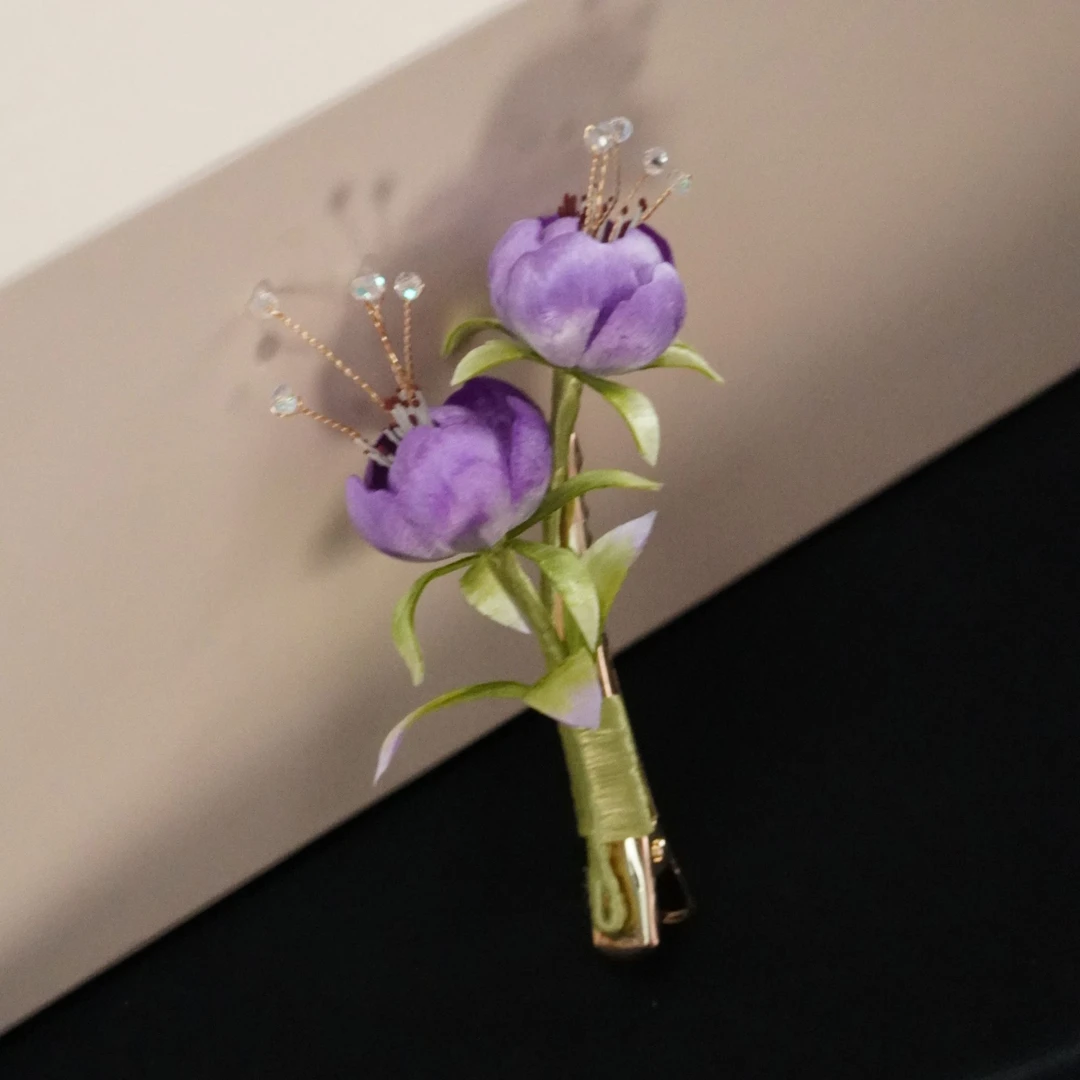 【郁金香】 发夹非遗绒花南京大气国风精致头饰简约古风发夹