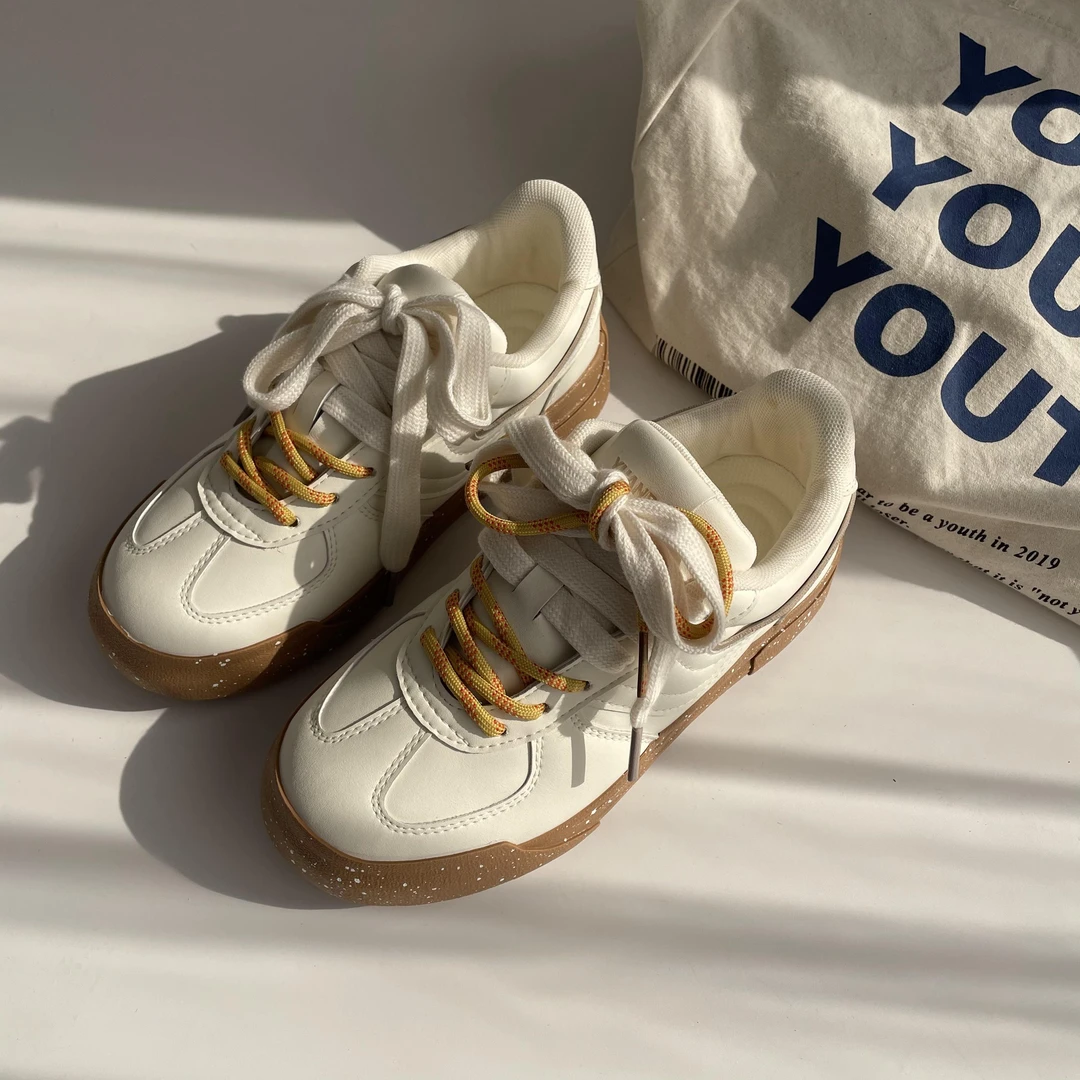 2025春季新款休闲运动鞋女小白鞋厚底增高双鞋带板鞋原创德训鞋