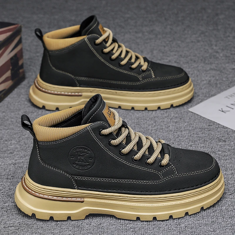 冬季特大码男鞋新款马丁靴工装休闲运动板鞋男高帮加绒保暖皮靴子