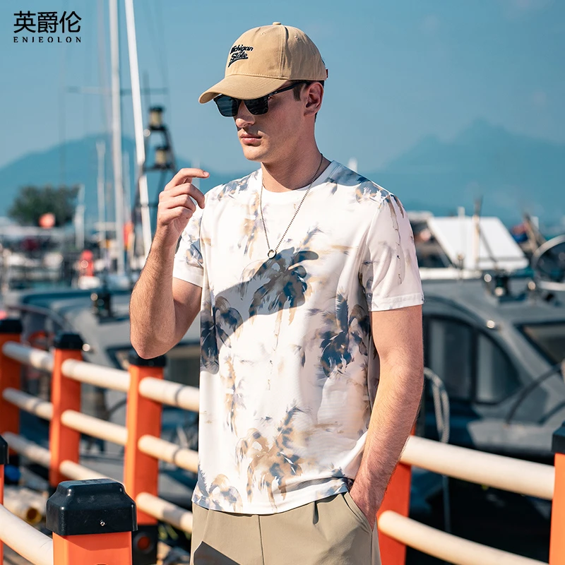 夏日无痕满印椰树短袖T恤男夏季度假夏威夷风休闲半袖体恤TX182