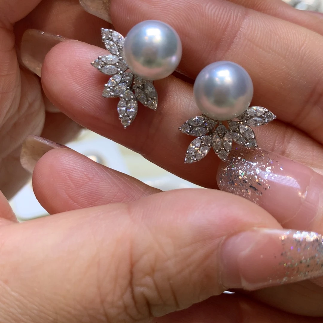 银S925镶嵌海水珍珠耳饰