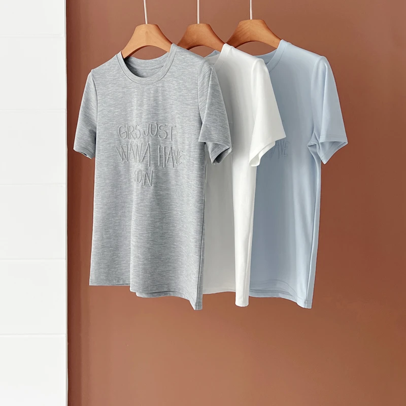 柜货2025夏季新款圆领宽松正肩字母绣花短袖T恤女
