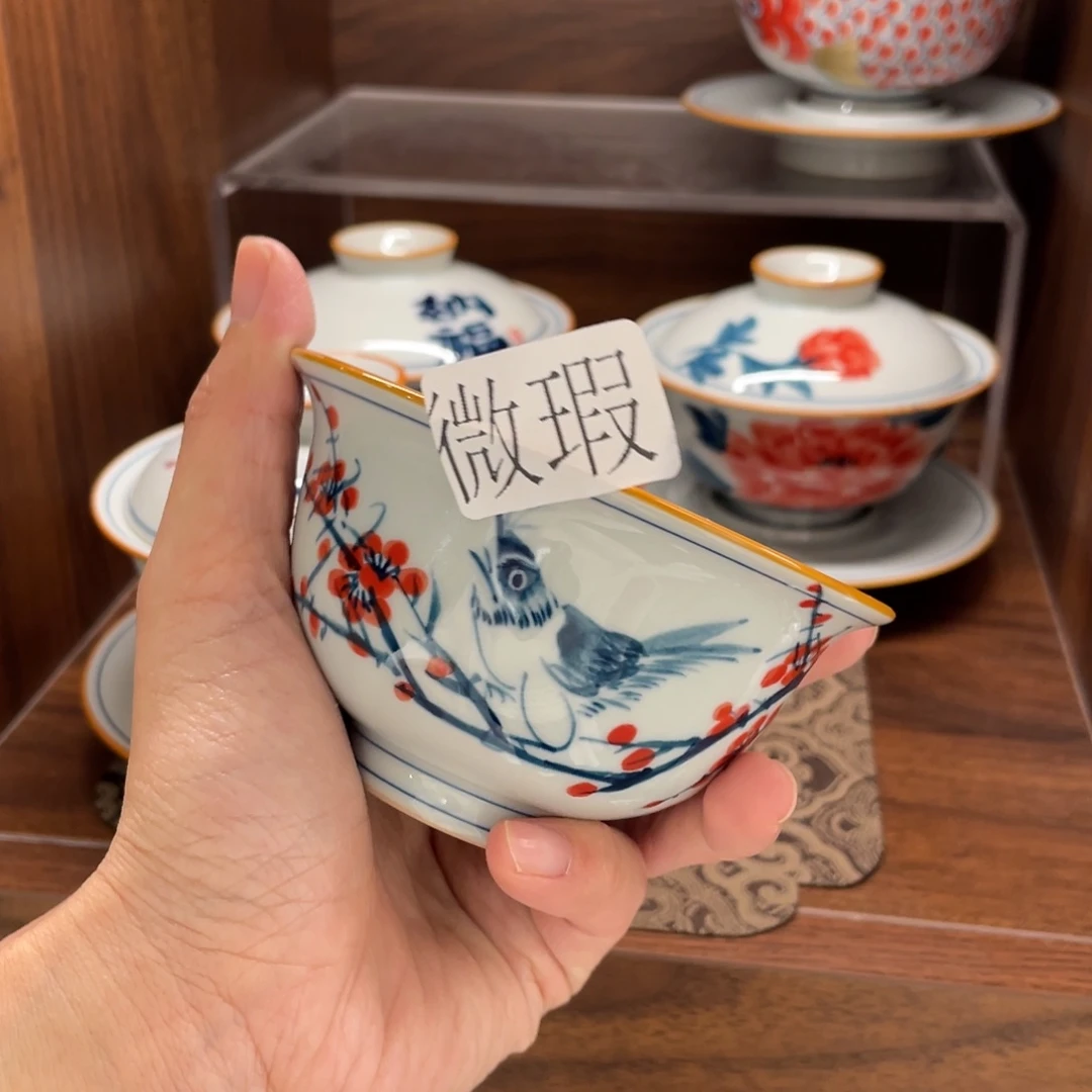 釉下手绘茶具微瑕